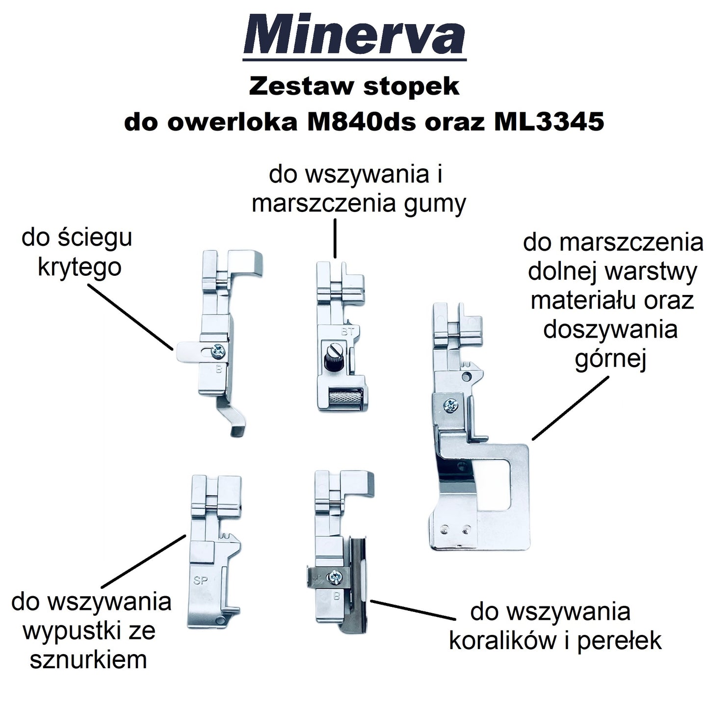 Zestaw 5 stopek do owerloka Minerva M840ds i ML3345