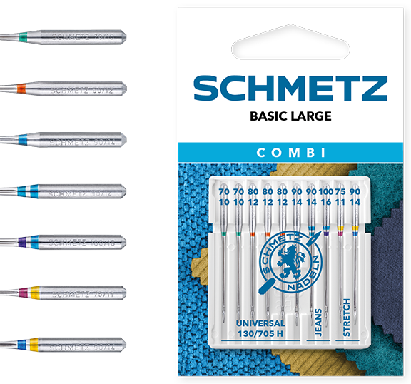 Igły półpłaskie Schmetz 130/705 H XVS mix 70-100 COMBI BASIC LARGE 10 szt.
