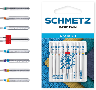 Igły półpłaskie Schmetz 130/705 H KNS mix 70-90 COMBI BASIC TWIN 9 szt.